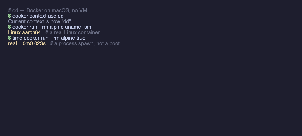 dd: run a Linux container, no VM